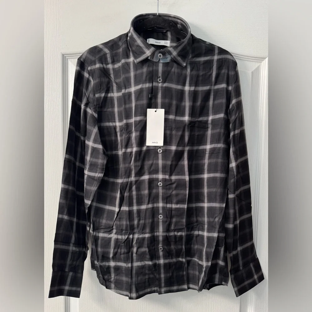 Mango MNG Men's REGULAR-FIT WINDOWPANE SHIRT 100% Viscose